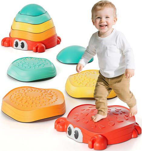 Lehoo Castle Crab Stepping Stones Kids, Toddler Sensory Toys for Autism Obstacle Course, Outdoor Toys for Age 3-5, Promoting Balance Coordination Skills
