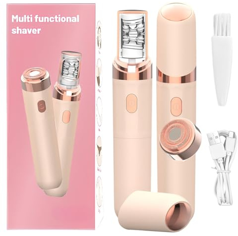 Facial Hair Remover for Women,2-in-1 Facial Epilator for Women,with LED Light,USB Rechargeable,Painless Precision Grooming Tool for Face,Lips,Chin,Body,Bikini(with 1 Replacement Heads,Pink)