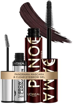 L'Oréal Paris Augen-Look Bundle: Panorama Chromatic Mascara (Bordeaux Cashmere) für 1,4x größere Augen & Infaillible 24H Brow Lamination Augenbrauengel für geliftete Brauen, Augen Makeup Duo