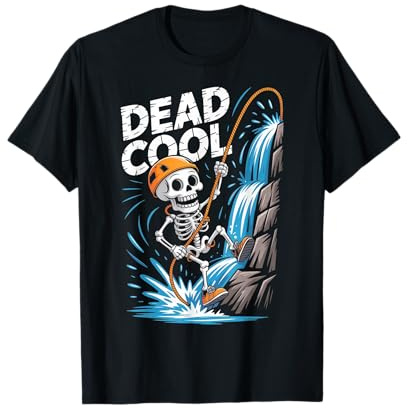 Dead Cool Skeleton Rappelling Rock Climbing Waterfall T-Shirt