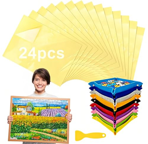 Dieci Organizer Puzzle Ventiquattro Colla per Puzzle Una Spatula Vassoi in Feltro Colorati con Pulsanti Colla Trasparente per Adesivi Double Face