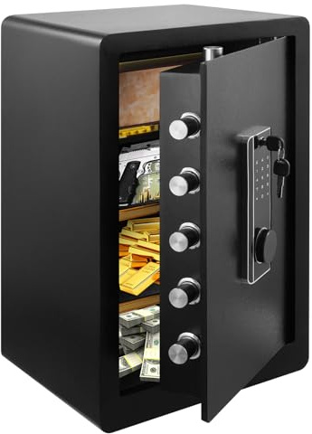 73L Gran caja fuerte ignífuga, caja fuerte electrónica con contraseña y llave, caja fuerte digital para muebles con estante extraíble, sistema de alarma, caja fuerte para dinero en efectivo, joyas