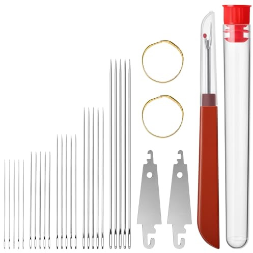 30 Pcs Large Eye Hand Sewing Needles, 5 Sizes Sharp Stainless Steel Hand Sewing Needles for Embroidery, Knitting & Crafting, Easy Threading Durable Needles (Clear Tube)