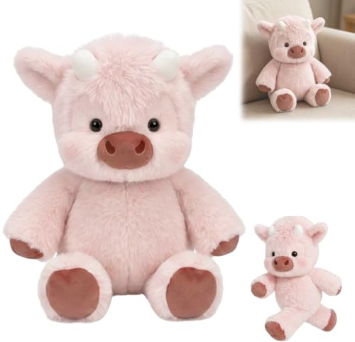 Jouet en Peluche Doux de Vache 60cm, Peluche Doudou Qui Court, Peluche Vache Qui Court, Jeune Bovin Peluches Animal, Peluche Vache Running Plush, pour Maison Chambre Salon Canapé Lit, Rose