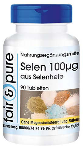 Fair & Pure Selen 100µg aus Selenhefe, 90 Tabletten, Nahrungsergänzungsmittel vegan ohne Magnesiumstearat, in Deutschland hergestellt