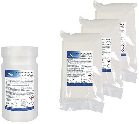 KK Desinfektionstücher | 1 Dose JUMBO Tücher in praktischer Spenderdose mit 200Tücher + 3 Nachfüllbeutel á 200 Tücher | Reinigungstücher | Flächendesinfektion | verschiedene Duftsortenl | (Classic)