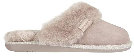 Vanuba Cashmere Handmade Damen Hausschuhe, Naturleder, 100% Schafwolle, Warme und Bequeme Hausschuhe, Velours Beige, Leder Beige, 40 EU