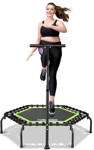 ONETWOFIT Mini Trampoline, 45” Fitness Trampoline Rebounder for Adults with Bungees Adjustable Handle Bar, Quiet Exercise Trampoline Indoor/Garden Jumping Workout Max Load 330LBS