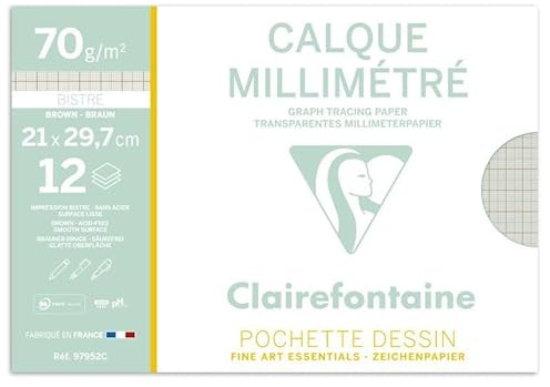CLAIREFONTAINE Lot de 10 Pochettes de 12 calques millimétré A4, 70/75g