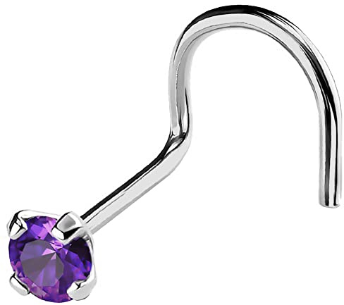 Jewelry Avalanche 22G Solid 14Kt Gold Nose Screw Stud with Prong Set real Amethyst Gemstone, 14kt Yellow Gold or 14kt White Gold - February Birthstone Nose Ring-NSWG_AMT-2.5MM