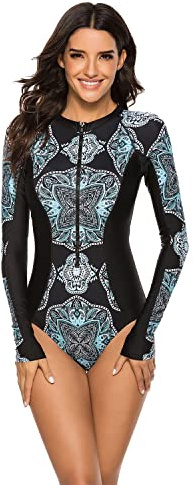 Beachkini Traje de baño para Mujer con protección Solar, Traje de baño de Manga Larga, Ropa de Surf de una Pieza con Cremallera,01,S