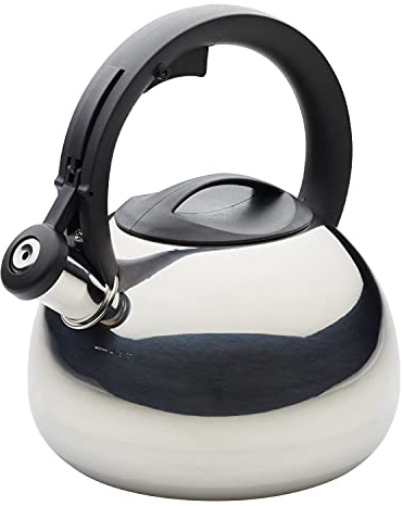 Farberware Teakettles Stainless Steel Egg-Shaped Whistling Induction Tea Kettle, 2.3 Quart, Silver