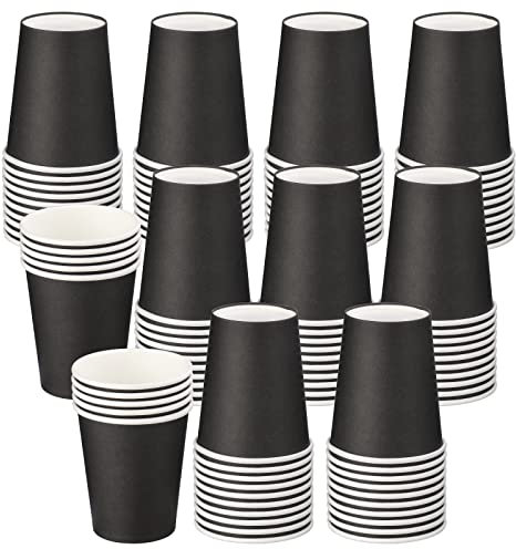 Deudy 100 Stück 8 Oz Pappbecher, Einwegbecher Papierbecher Teebecher Kaffeebecher Campingbecher für Getränke Mitnehmen, Einweg Becher Papier Partybecher für Heiße und Kalte Getränke (Schwarz)