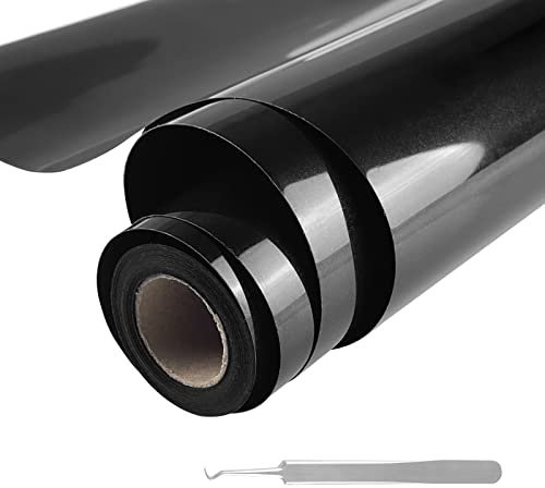 Relota Vinyle Thermocollant Noir, Flex Thermocollant pour Tissu avec Pince à épiler 30.5cm × 4m Facile à Couper et à Désherber, Rouleau de Vinyle pour T-Shirts, Vêtements Sacs, Cadeaux de Bricolage