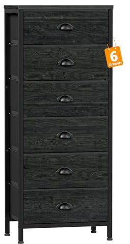 Furnulem Black Dresser for Bedroom, Tall Fabric Chest of Drawers