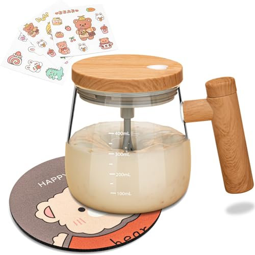 Tazza auto-mescolante, tazza elettrica ad alta velocità, 400 ml, tazza da caffè auto-mescolante con coperchio, tazza in vetro borosilicato alto per casa, ufficio, per caffè, latte, proteine (non