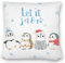 Pinguin Kissen satiniert mit Spruch Let it Snow EIN bequemes DekoKissen satiniert für die Couch Frauen KuschelKissen satiniert Motiv EIS Weihnachten Sofa Aquarell