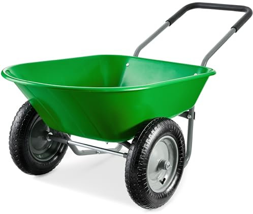 Best Choice Products Brouette de jardin utilitaire à deux roues avec support intégré pour pelouse, jardinage, construction – Vert vif