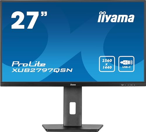 iiyama Prolite XUB2797QSN-B2 68,5cm 27 IPS LED-Monitor WQHD 100Hz HDMI DP-in/Out DaisyChain USB3.2 USB-C Dock 65W LAN Slim-Line Höhenverstellung Pivot AdaptiveSync schwarz