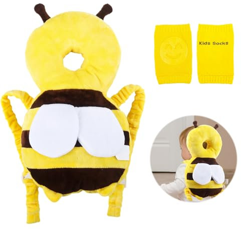 JWTRSVTY Cojín De Seguridad para Bebés, Cojín Protección para Espalda Cabeza, Almohadillas De Seguridad Ajustables Bebes, Almohada Anticaída Bebé, Cojín de Mochila Bebé para 4-24 Meses Bebé (Abeja)