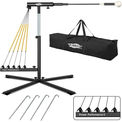 PLAYAPUT Baseball Softball Swing Trainer with 5 Power Bands,Auto Reset Baseball Training Equipment,Baseball Hitting Trainer,Height Adjustable 31-47 inches Softball Swing Trainer Improve Power,Speed