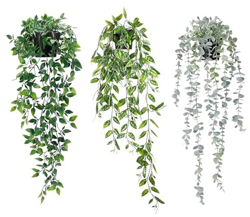 Artificial Hanging Plants with Pot, Fake Vines Plants, Faux Fake Indoor Trailing Plants Decor, Eucalyptus Peas Mandala, for Home Bathroom Garden Office Wedding Wall Decoration Outdoor Gift (3)