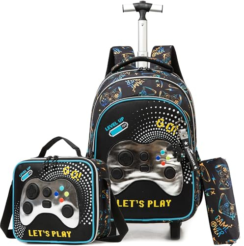 HTgroce Schulranzen mit Rollen für Jungen, Kinderrucksack mit Rollen Trolley Schulrucksack für Jungen,Schultrolley Rucksäcke Kinder Schulrucksa
