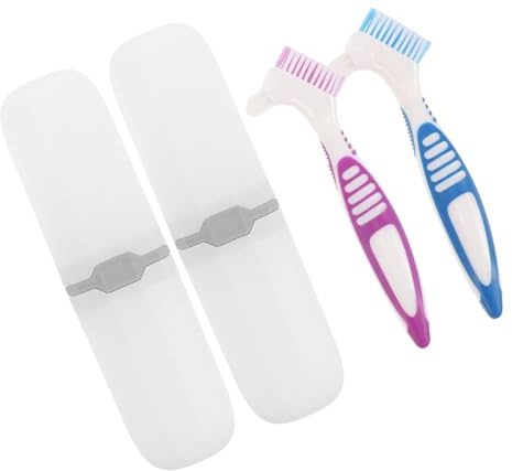 EXHUMKY Set de Rangement pour Brosses à Dents 2 Pièces Brosse à Dents Double Face Portable Nettoyage Pratique pour Prothèses Dentaires Soins Bucco-Dentaires Voyages Design Compact