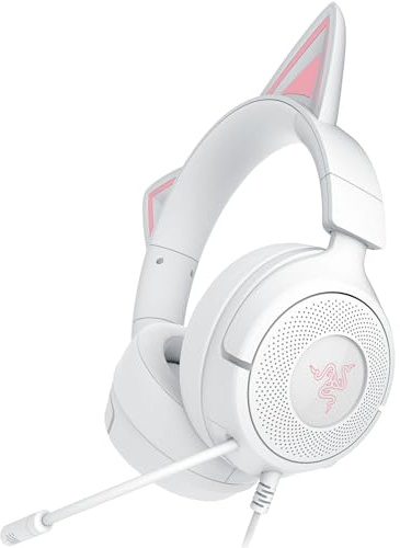 Razer Kraken Kitty V3 X - Auriculares Kitty con Cable para Juegos - Orejas de Gatito icónicas - Peso Ligero de 270 g - Micrófono cardioide hiperclaro - Diafragmas de 40mm - Conector de 3,5mm | Blanco