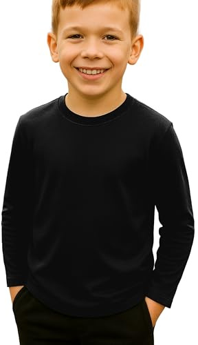 Re Tech UK - Kids Long Sleeve T Shirt for Boys and Girls | Lightweight Crewneck Tee for Layering or Everyday Wear | Plain, Stretchy, Soft Touch Top for School, Play or Lounging (Black, 9-10)