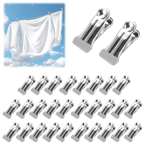 30 Piezas Pinzas Ropa de Acero Inoxidable, Pinzas Ropa Que No Dejan Marca, Viento y Antideslizante, Pinzas Tender Ropa Metalicas Multipropósito para Ropas, Toallas, Calcetines, Sellado de Alimentos