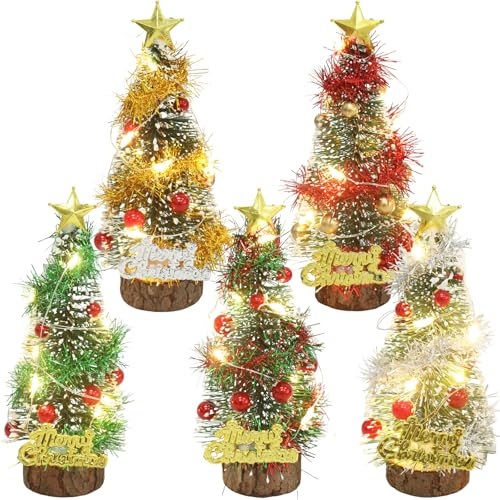 Julgran liten, 5 stycken LED-minijulgran, 12 cm liten julgran med belysning, konstgjord julgran liten med LED-ljusslingor, mini julgran för juldekoration