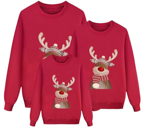 Jersey Navideño Familia,SuéTer Manga Larga Cuello Redondo Tops Pullover Mujer Hombre Niño Sudaderas Navidad Christmas Sweater Ropa Navidad Familia SuéTer Invierno Christmas Suéter (7-Red, 8-9 Years)