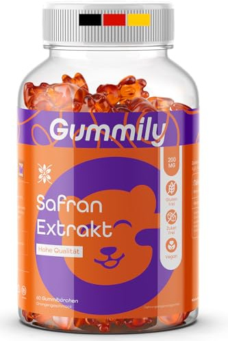 Gummily® Safran Extrakt Gummibärchen – Hochdosiert (200mg Extrakt mit Crocin & Safranal) – Zuckerfrei & Vegan – Premium Alternative zu Safran Kapseln & Fäden (Crocus Sativus) – 60 Stück