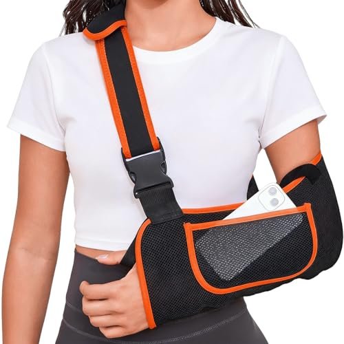 Arm Sling for Shoulder Injury, 1 Pcs Black Arm Sling, Reversible Adjustable Slings for Arms Support, Suitable Left Or Right Arms Shoulder, Wrist Injuries, Clavicle, Rotator Cuff and Elbow Conditions