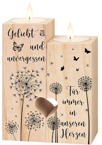 Trauergeschenk Memorial Kerzenständer Trauerkerzen Grab Kerze Beerdigung Geschenk Kerzenhalter aus Holz Trauergeschenke für Hinterbliebene Trost Geschenke Trauer Für Immer in unseren Herzen