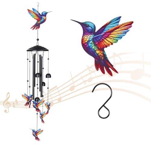 Pomodee Campanello a Vento Colorato Colibrì, Scacciapensieri Decorativo in Metallo, Campane a Vento Musicali – Campanelli Eolici Sospesi per Giardino, Balcone, Terrazzo, Decorazione Interna ed Esterna