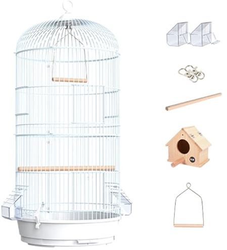 Large Round Bird Cage, Double-layer Travel Cage for Parrots and Flight Birds, Ideal Aviary for Cockatiels, Parakeets, and Canaries