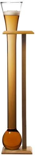 bar@drinkstuff 2.5 Litre Glass Yard of Ale with Birch Wood Stand – Giant Novelty Beer Glass for Drinking Challenges, Parties & Home Bar