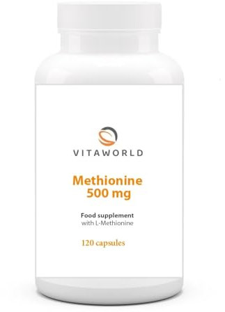 Vita world methionine 500 mg l 120 Capsules l 1000 mg l-methionine per dose l Vegan l Amino Acid