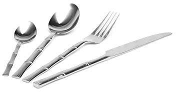 Excelsa Bambù Servizio Posate 24 Pezzi, Acciaio Inox 18/0, Argento con decoro Bambù sul manico