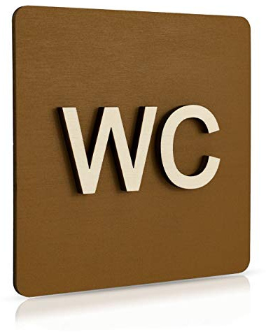 WC Schild Schwarz Holz Toilettenschild Toilette Türschild Damen Herren Piktogramm (14x14cm) (Nussbaum Dunkel) Art. Nr. 4008