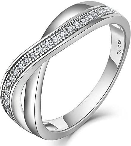 YL Infinito Anillo de Cruz X Plata de Ley 925 Circonita 5A Anillo de para Mujeres(Tamaño 12)
