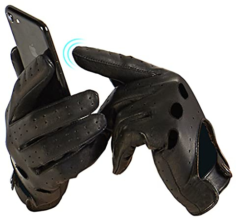 Harssidanzar Conduction handskar för män handskar läder män GM026D, svart (pekskärm, storlek S)