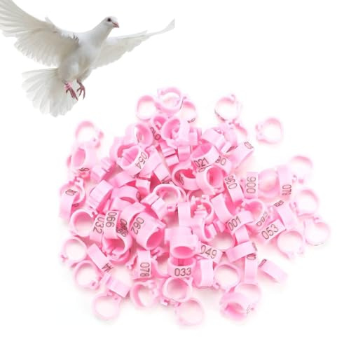 Cyrank 100 Pz/Borsa Anelli di Piccione, 8MM 001-100 Anelli di Fasce per Gambe di Uccello di Piccione di Lettera di Plastica Numerata(Rosa)