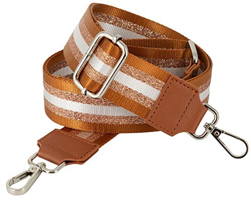 BENAVA Verstellbarer Schulterriemen für Taschen 75-135 cm | Taschengurt Braun Breit 38mm | Farbe Karabiner Silber | Taschengurte zum Wechseln | Schultergurt für Taschen