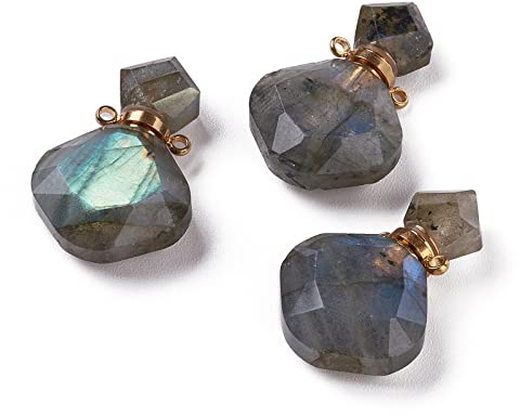 EEE ELECRELIVE 1pc Natural Stone Perfume Bottle Pendant Gemstone Labradorite Aromatherapy Essential Oil Hanging Diffuser Vial Ornament for Jewelry Making
