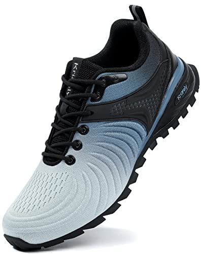 Kricely terränglöparskor, herr, löparskor, stadslöparskor, sneakers, lätta vandringsskor, träningsskor, trekkingskor, Vit blå, 44 EU