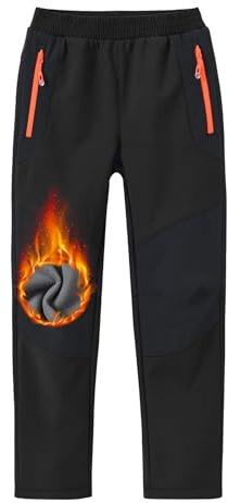 MoFiz Pantalon Montagne garçon Pantalon Ski Enfant Pantalon Neige Enfant Pantalon Chaud imperméable Aver Pockets Noir Profond 140-152