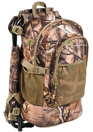 STEIGER ProHunt Jagd- und Angelrucksack mit integriertem Sitzstuhl Sitzrucksack Camo oder Oliv (Camo Forest)